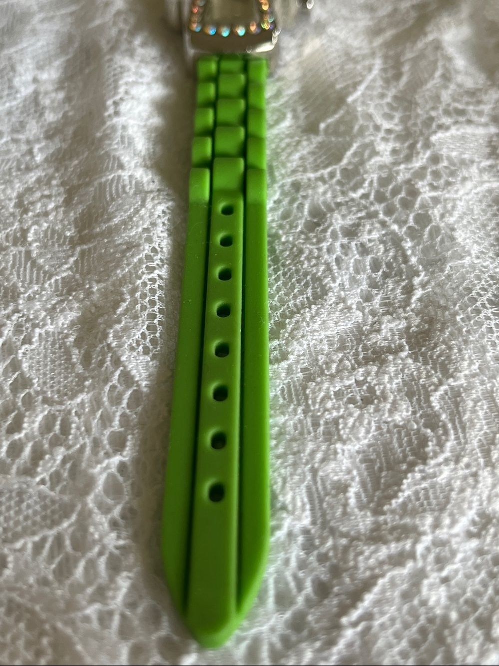 Geneva Silver-Tone Cross Crystal Watch with Bright Green Band - Picture 3 of 6
